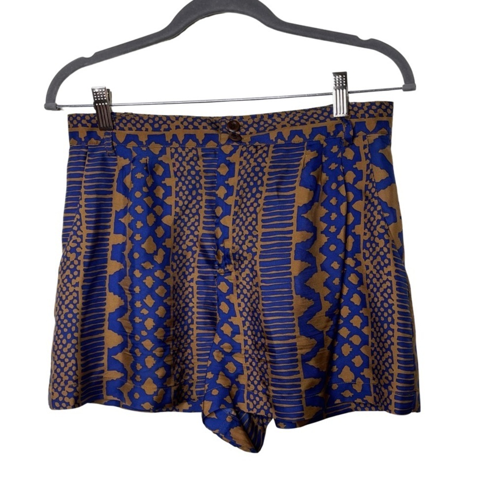 Whit 100% silk royal blue and gold high waist shorts sz 10